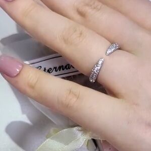 18k White Gold Plated Open Adjustable Ring Featuring Synthetic Diamonds